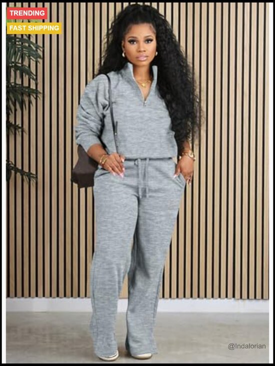Long Sleeve Half Zip Sweatshirt and Jogger Pants 2 Piece Lounge Set - Picture 6 of 7